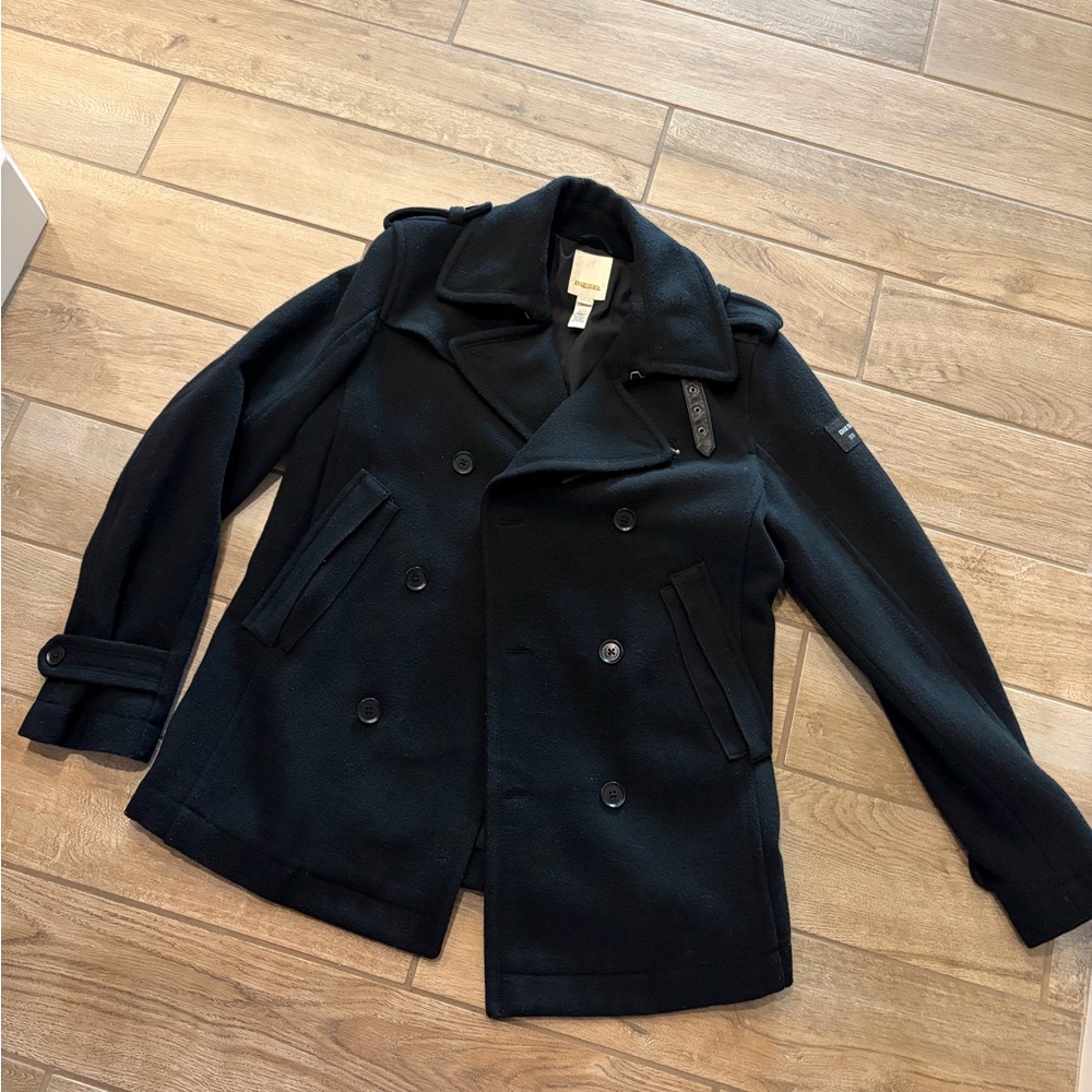 Diesel Black Double-Breasted Pea Coat